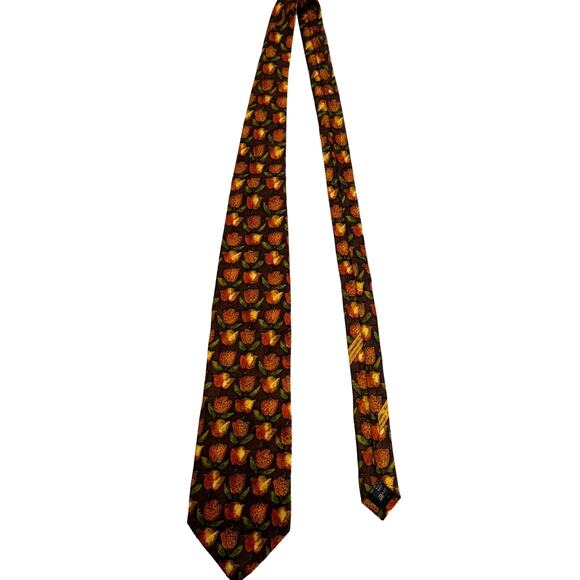 Ermenegildo Zegna‎ Tie Mens Orange Floral Tulip Pointed Silk Italy - Picture 1 of 7